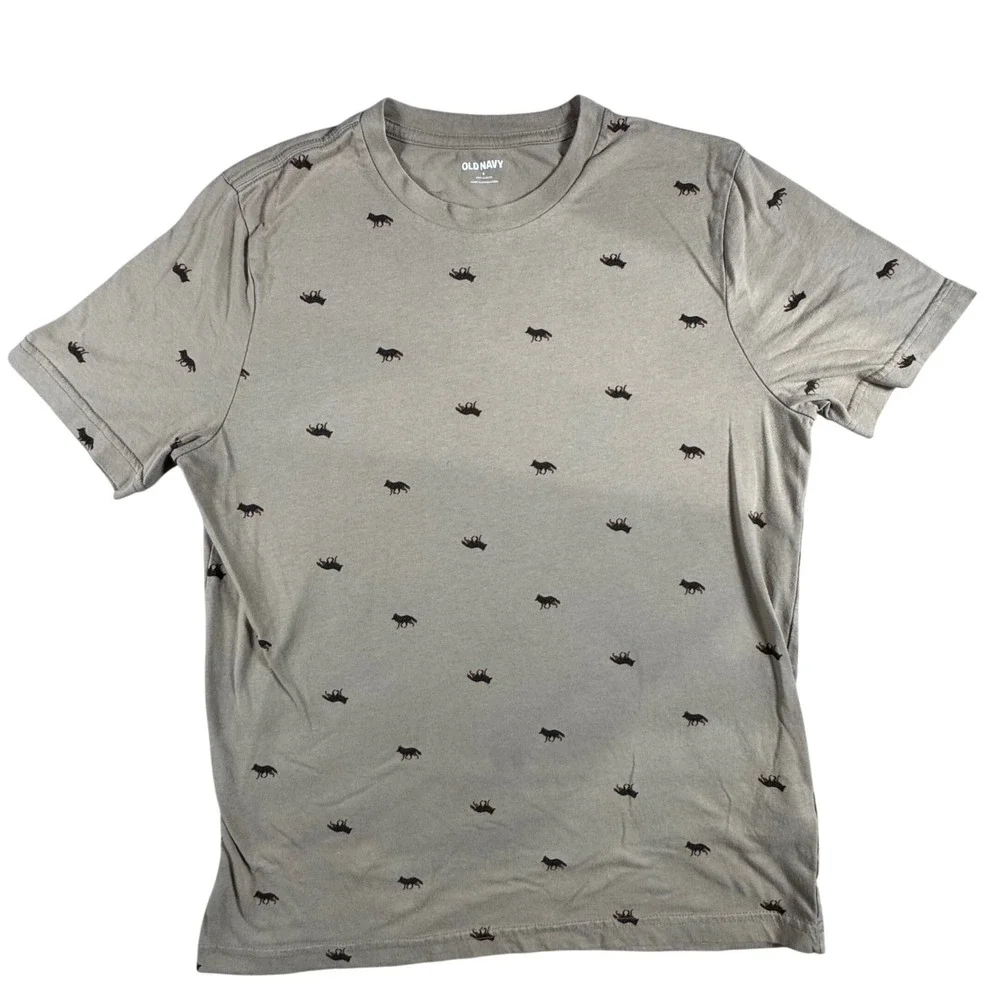 Old Navy Fox Print T-Shirt Kids Small Taupe Brown Short Sleeve Crew Neck Tee